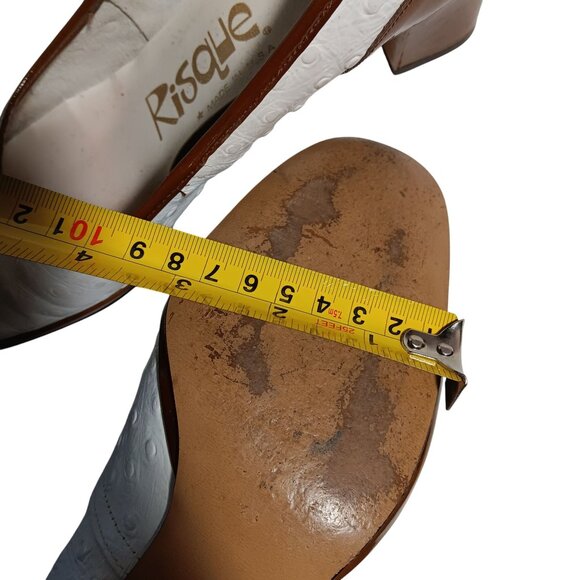 7.5 aaa N Vintage Womens Shoes PUMPS 1970s RISQUE FAUX OSTRICH 2 TONE IN BOX - Picture 11 of 11